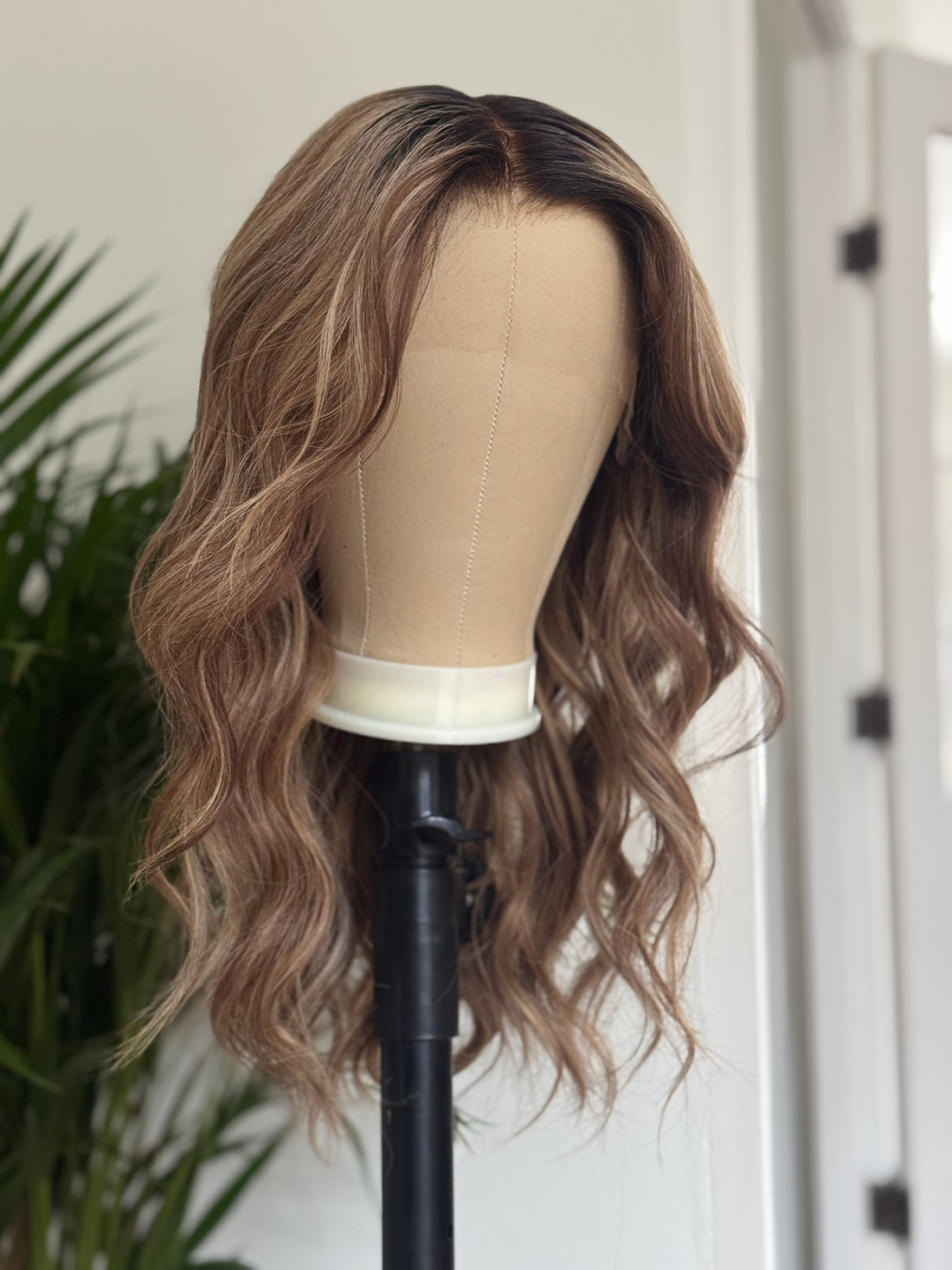 Brown blonde balayage lace front human hair wig with soft natural waves