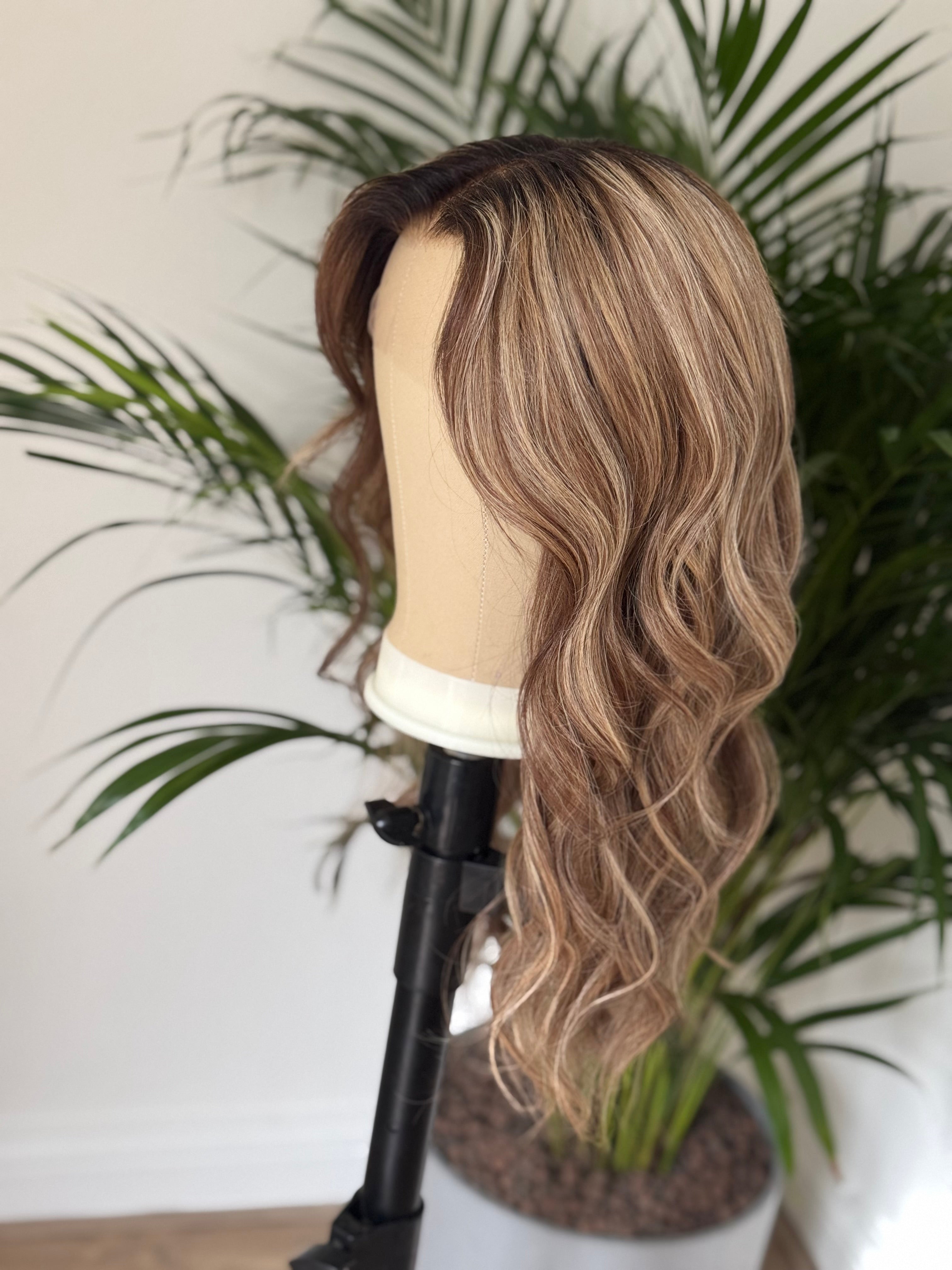 Luxury brown blonde balayage human hair wig with full 180 percent density