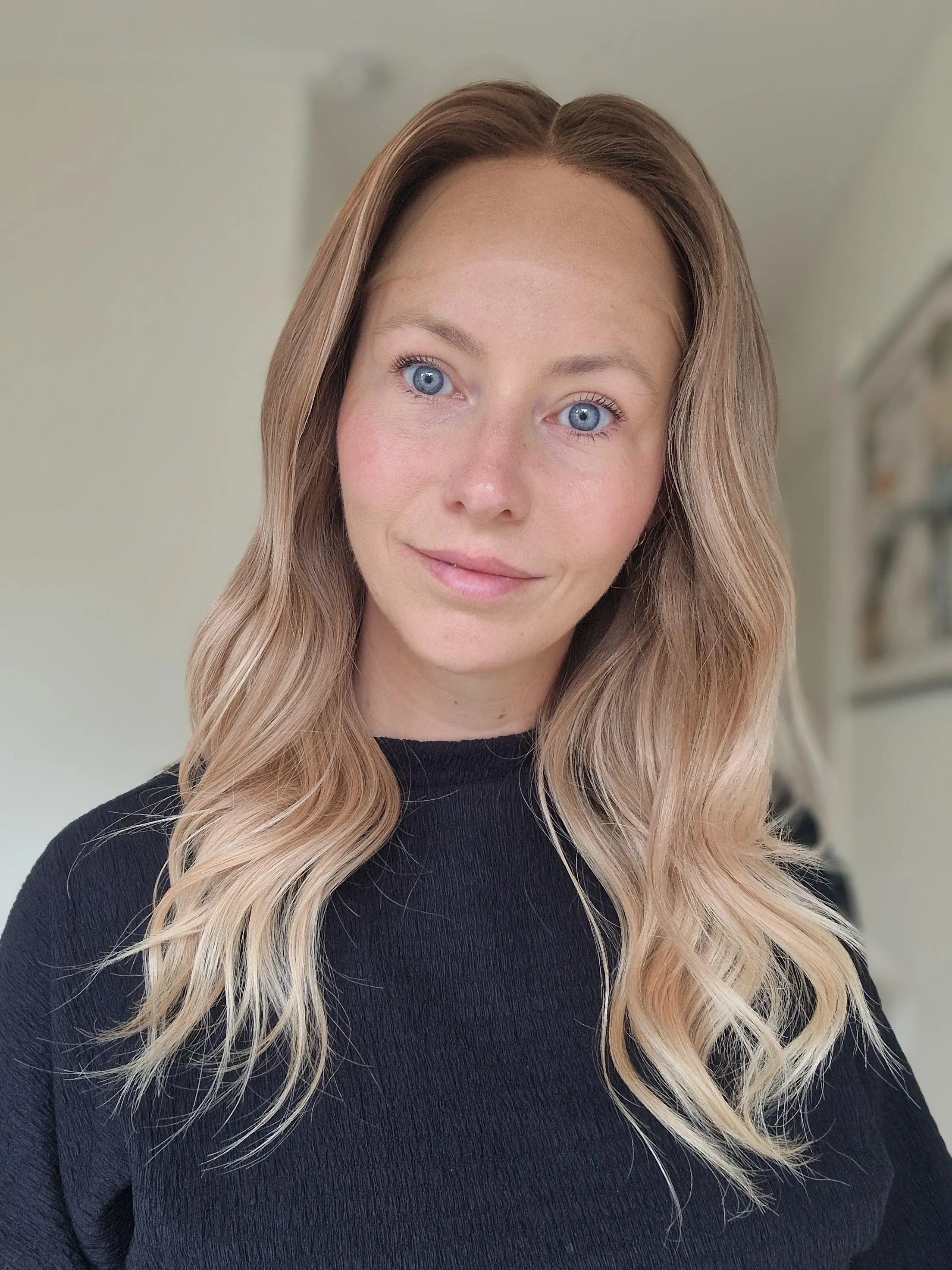 The Anna Wig featuring golden blonde balayage and a natural finish